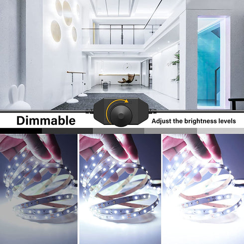 Onforu White LED Strip Lights, 32.8ft Super Bright Dimmable Tape Light Kit, 600 LEDs Daylight Bright Christmas Rope Light, Flexible Strip Lighting 6000K for Mirror, Under Cabinet, Home, Bedroom