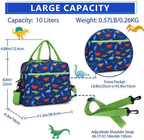 Lunch Bag for Boys, Insulated Lunch Box Bag Cute Dinosaur Thermal Lunch Tote with Removable Shoulder Strap, VONXURY
