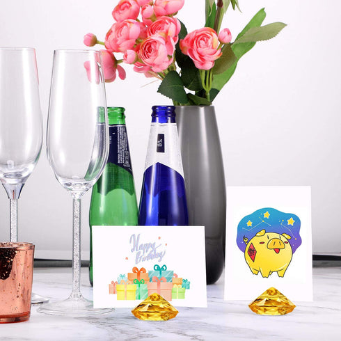 Boao 24 Pack Place Card Holders Harp-Clip Table Number Holder Diamond Acrylic Crystal Table Card Stands for Party Wedding Table Decorations (Gold)