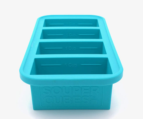 Souper Cubes 1-Cup Extra-Large Silicone Freezing Tray with Lid - makes 4 perfect 1cup portions - freeze soup broth or sauce