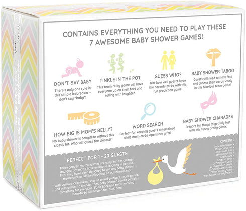 Baby Shower Bundle - 7 Fun Baby Shower Games (gender neutral party games pack for 1-20 guests - unisex/girls/boys)