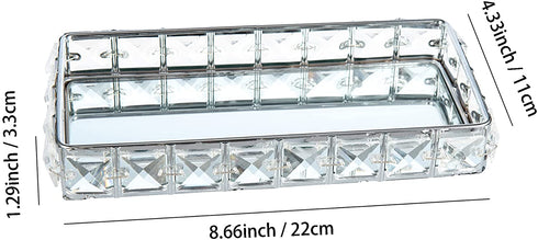 Feyarl Crystal Vanity Jewelry Trinket Tray Anti-Scratch Real Glass Surface Cosmetic Makeup Perfume Essential Oil Holder Display Organizer Storage (8.66 x 4.33 x 1.29inch)