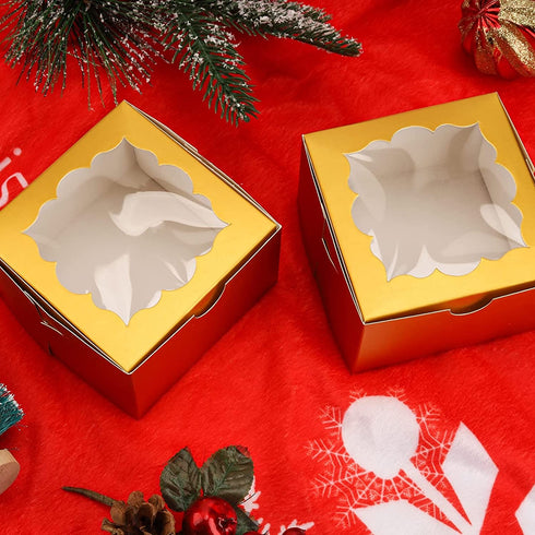 NPLUX 50 Pack Bakery Boxes with Window 4x4x2.5 inches Treat Boxes Mini Cupcake Boxes?Gold?