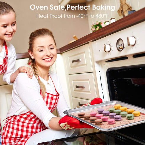 Macaroon Baking Kit Silicone Mat - Macaroon Baking Set Silicone Baking Mat 1 Quarter Sheet and 2 Half Sheet Macaron Baking Mat,Macaron Mat Baking Sheet,2 Piping Pastry Bag with Bag Tie,6 Piping Tips