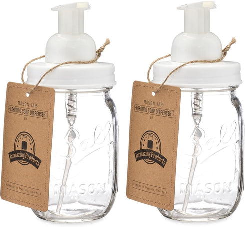 Jarmazing Products Mason Jar Foaming Soap Dispenser White with 16 Ounce Ball Mason Jar - Two Pack!