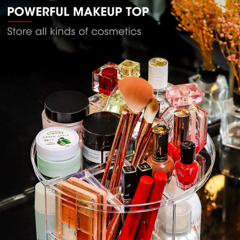 Adjustable Cosmetic Organizer Cosmetics Countertop - Rotating Makeup Storage Acrylic Multi Accessories Organizers Fits Jewelry Toiletry Bathroom (Clear)
