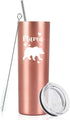 Qtencas Mama Bear Stainless Steel Skinny Tumbler, Double Wall Insulated Tumbler with Lid, Mother's Day Birthday Christmas Gifts for Mom Mother Wife Women, 20 Oz Slim Travel Water Tumbler, Rose Gold