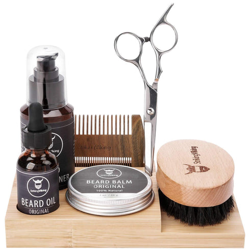 Beard Caddy Organizer for Grooming Products - Men's Bathroom Organizer Display Stand - Beard Product Holder for Your Beard Oil, Balm, Wash, Comb, Brush & Scissors, Striking Viking (1 Piece Caddy)
