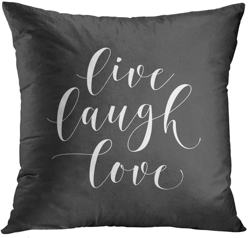 Emvency Throw Pillow Cover Her Gray Live Laugh Love Grey Saying Decorative Pillow Case Home Decor Square 16 x 16 Inch Pillowcase