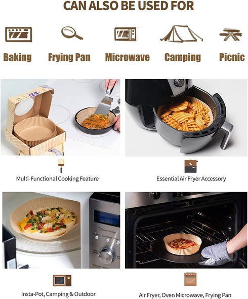 Air Fryer Disposable Paper Liner , Cooking Paper for Air Fryer, Non-Stick Air Fryer Liners, Baking Paper for Air Fryer Oil-proof, Food Grade Parchment for Baking Roasting Microwave (Nature-50pcs)