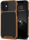 TENDLIN Compatible with iPhone 12 Mini Case Wood Grain with Carbon Fiber Texture Design Leather Hybrid Case Black