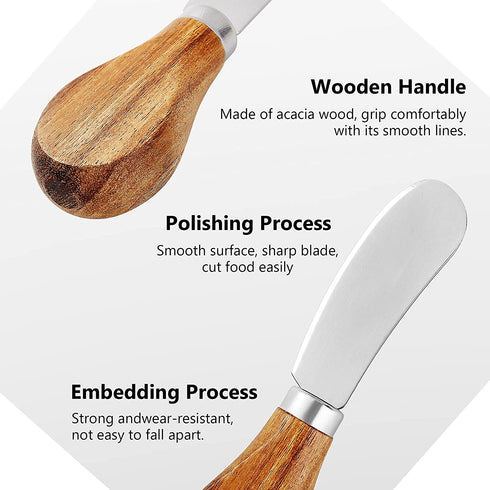 Cheese Knife Set 6-piece Cheese Knife with Acacia Wood Handle Stainless Steel Cheese Slicer Cheese Cutter (Standard Box)