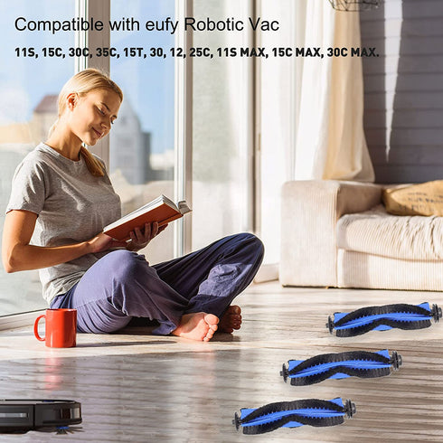 FFsign Replacement Parts Rolling Brush Compatible with Eufy RoboVac 11S, 15C, 30, 30C, 12, 35C 15T, 11S MAX, 15C MAX, 30C MAX, G30 Robotic Vacuum Cleaner, 3 Pack Roller Brush with 1 Brush