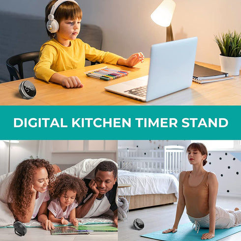 Digital Kitchen Timer, Round Magnetic Countdown Count Up Timer with Stand, Large 3'' LED Display, 3-Level Volume, Easy for Cooking, Learning, Yoga and Good for Seniors and Kids Used (Black)
