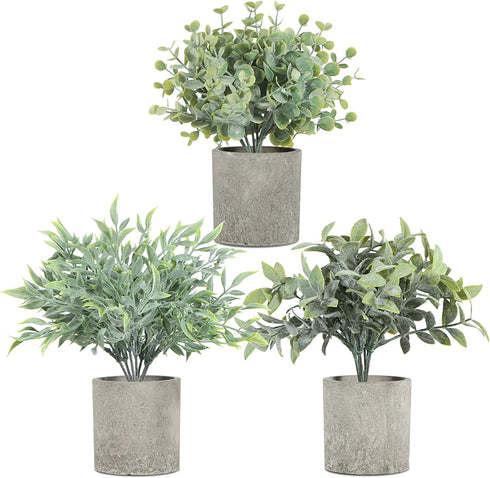 ODOM Artificial Plants, 3Pcs Small Fake Plants for Bedroom Aesthetic, Faux Eucalyptus Plants for Office Desk Bathroom Farmhouse Home Decorations