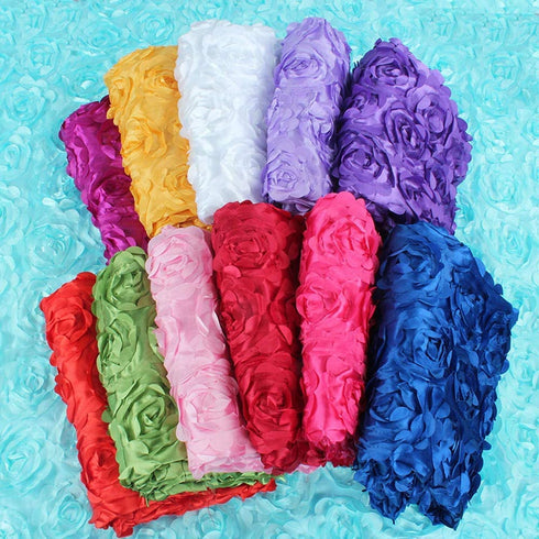 Red Flower Tablecloth 50 x 80 Inches Rosette Tablecloth 3D Floral Satin Rectangular Table Cloth Elegant for Wedding Birthday Party