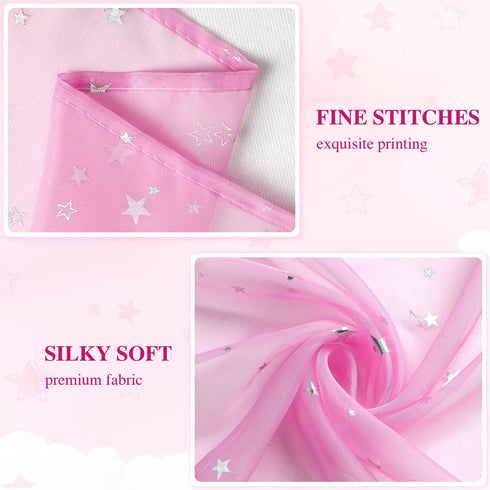 Wubodti Star Pink Curtains for Nursery- 2 Panels of Semi Sheer Privacy Curtain Drapes with Silver Starry Stars, Rod Pocket Pastel Light Filter Window Treatments for Girls Baby Kids Room,63 Inches