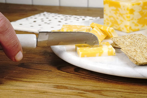 RSVP International Cheese Board & Knife, 10 Inch, White Marble