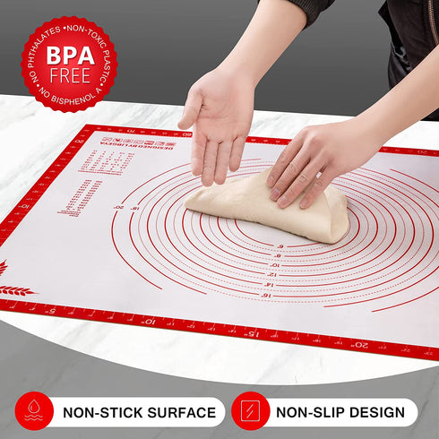 Massive Silicone Pastry Mat, Extra Large 32 x 24 Inches with Dimensions & Non-slip Texture, Non-Slip Design, Dark Red Pattern