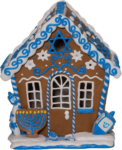 Kurt Adler 8" White and Blue Festive Hanukkah Gingerbread LED House Tabletop Decor