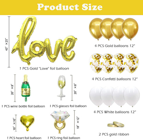 Engagement Wedding Decorations,Gold Engaged Banner, Photo Banner and Set of 12+5 distinctive Balloons for Engagement/Wedding/Anniversary/Valentines Day Party
