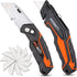 REXBETI 2-Pack Utility Knife, SK5 Heavy Duty Retractable Box Cutter for Cartons, Cardboard and Boxes, Blade Storage Design, Extra 10 Blades Included