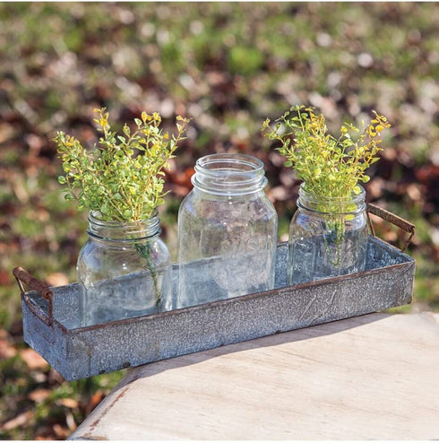 16" Galvanized Metal Candle Tray, Outdoor Planter or Serving Tray for Farmhouse Decor (Jars and Florals Not Included)