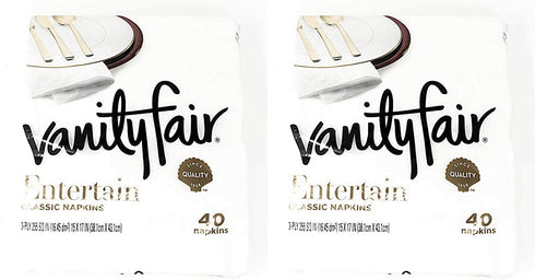 Vanity Fair Entertain Dinner Napkins, 40 Count, White Paper Napkins (Pack of 2)