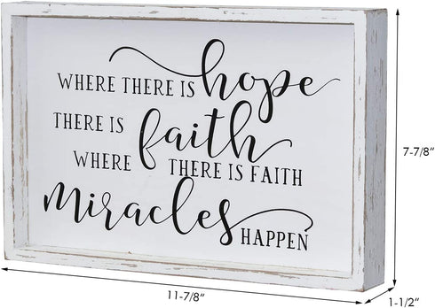 Parisloft Where There is Hope There is Faith Where There is Faith Miracles Happen Wood Wall Framed Sign, White Washed Wood Inspirational Wall Decor