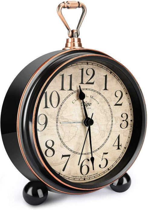 Classic Retro Alarm Clock, INTSUN Bed Alarm Clock Battery Operated Desk Clock Shelf Decor Metal Silent Alarm Clock for Bedrooms, Non Ticking (Black, Battery Excluded)