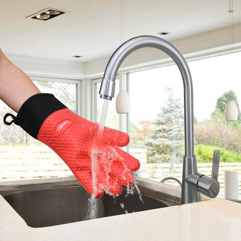 Loveuing Kitchen Oven Gloves - Silicone and Cotton Double-Layer Heat Resistant Oven Mitts/BBQ Gloves/Grill Gloves - Perfect for Baking and Grilling