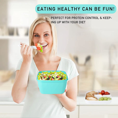 3 Pack Salad Lunch Containers To Go, Vivimee 52 Oz & 38 Oz Large Lunch Containers, 3-Compartment with Dressing Container, Built-in spoon, Reusable Salad Bowl, Salad Containers for Lunch, Fruit, Snack