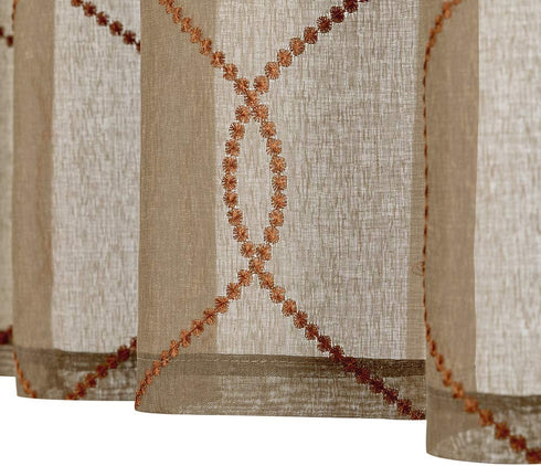 Vangao Kitchen Curtains and Valances Set Kitchen Curtains 3 Piece Set 36 Inch Length Embroidered Moroccan Trellis Pattern Light Diffusing Sheer Kitchen Curtains Valances for Kitchen Bathroom Brown