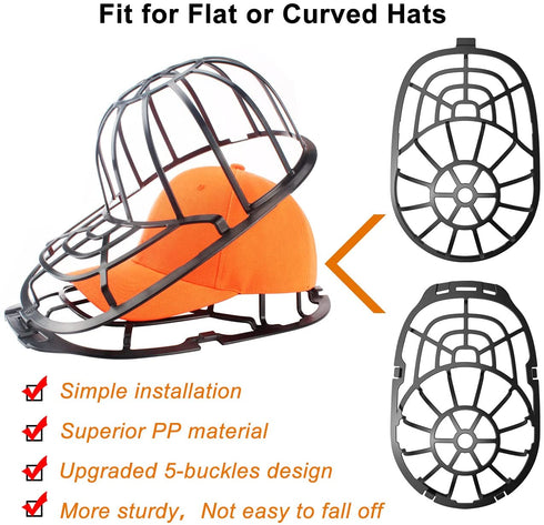 2 Pack Baseball Hat Washer Cleaning in the Dishwasher and Washing Machine, Cap Washing Protector Holder Fit for Adult and Kid's Ball Caps (Black) (Black)