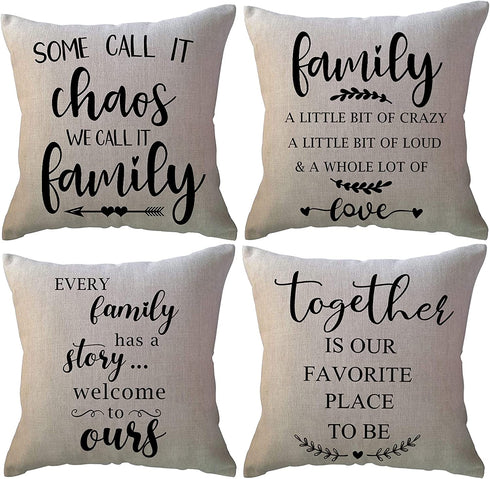 Set of 4 Home Quotes Throw Pillow Farmhouse Decorative Cushion Cover 18 x 18 Inch Rustic Family Words Country Decor Pillowcases for Sofa/Couch/Porch