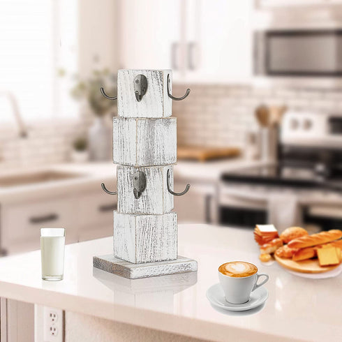 Lilithye Coffee Mug Holder for Counter Countertop Wood Rustic Coffee Mug Holder Stand with 8 Hooks Farmhouse Vintage Coffee Mug Tree Rack for Kitchen Bar