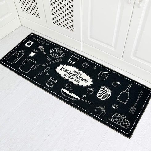 Carvapet 2 Piec Non-Slip Kitchen Rug TPR Non-Skid Backing Mat for Doorway Bathroom Runner Rug Set, Geometric Design (17"x48"+17"x24")