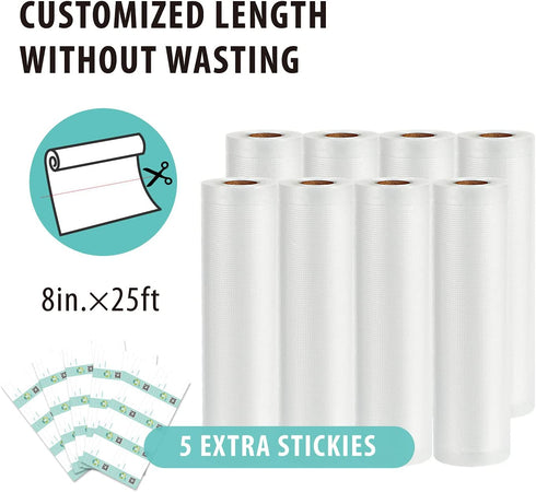 Happy Seal Vacuum Sealer Bags 8x25 8 Rolls for Food Saver, Commercial Grade, BPA Free, Heavy Duty, Great for vac Storage,Meal Prep or Sous Vide