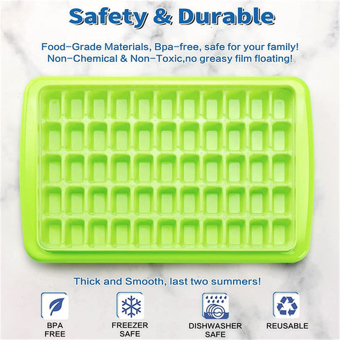 Ice Cube Tray with Lid and Bin for Freezer, Easy Release 55 Nugget Ice Tray with Cover, Storage Container, Scoop. Perfect Small Ice Cubes Trays & Mold. Flexable Durable Plastic, BPA Free