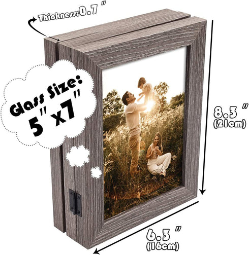 Golden State Art, 5x7 Three Picture Frame Trifold Hinged Photo Frame with 3 Openings, Desk Top Family Picture Collage, with Real Glass (5x7 Triple, Grey, 1-Pack)