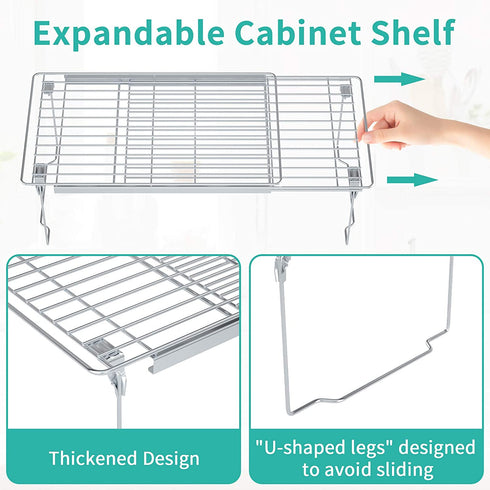 Cabinet Shelf Organizers, Expandable Shelf Organizer, Adjustable 16.7"-24.8" Length Thickened Pantry Shelf Cabinet Organizers and Storage for Kitchen Cupboard Bathroom Counter