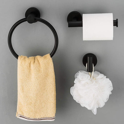 GAPPO 3 Piece Bathroom Hardware Accessories Set Matte Black SUS 304 Stainless Steel Wall Mounted Hand Towel Ring Toilet Paper Holder Robe Hook
