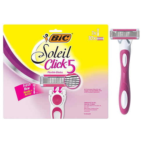 BIC Soleil Click 5 Women's Disposable Razor, Five Blade, 1 Handle and 10 Cartridges, For a Smooth and Close Shave