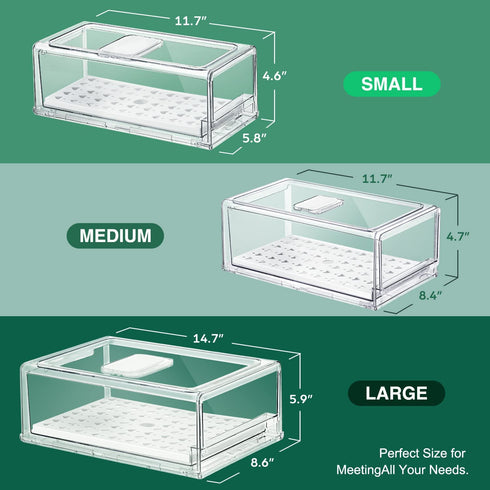 Set of 3 Fruit Vegetable Storage Container Refriger Organizer Food Bin Stackable Durable Pantry w Drawers,Pull-out Design Cabinet Containers w/ Lid Ventilation for Keeping Fruit Vegetable Fresh