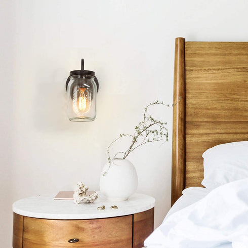 LNC Wall Sconce Mason Jar Lights Farmhouse and Rustic with Oil Rubbed Bronze for Hallway Bathroom, (7.1?L×4.7?W×8.7?H), A02979