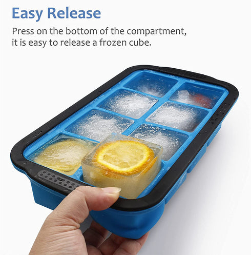 Large Square Silicone Ice Cube Tray with Lid 2 Pack, Flexible 2 inch Ice Cube Mold , Stackable Ice Tray for Freezer,Whiskey,Cocktail,Baby Food Storage,Sauce Soups Freezing Trays,Dishwasher Safe