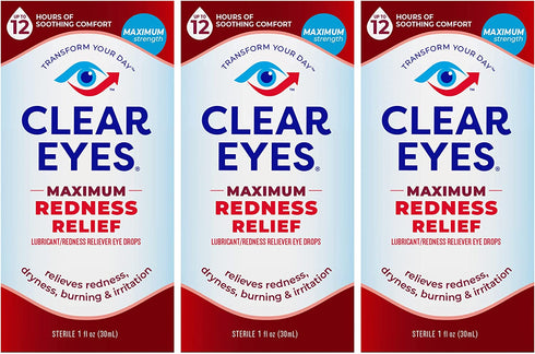Clear Eyes Maximum Redness Eye Relief Eye Drops, 1 Fl Oz, 3 Pack