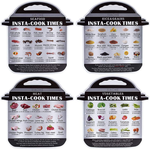 4 Pack Magnetic Cheat Sheet Compatible with Instant Pot Electric Pressure Cooker Accessories Food Images Magnet Cooking Times Quick Reference Guide for 60 Common Prep Functions
