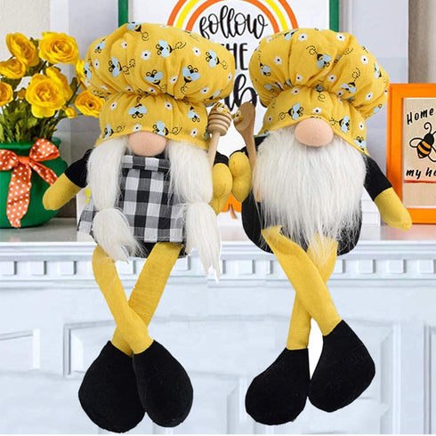 17 Inch Bumble Bee Chef Gnome Swedish Honey Bee Elf Doll Plush Table Bee Shelf Spring Gnome for Farmhouse Kitchen Decor (Bee-A)