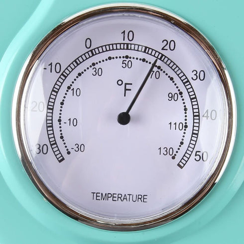 Lily's Home Retro Kitchen Wall Clock, with a Thermometer and 60-Minute Timer, Ideal for Any Kitchen, Turquoise (9.5 in x 13.3 in)